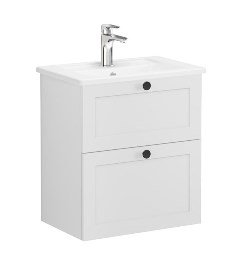 Vitra Root Classic 68660 Lavabo Dolabı, Çift Çekmeceli, 60 Cm, Dar, Mat Açık Gri, Köşeli Lavabolu